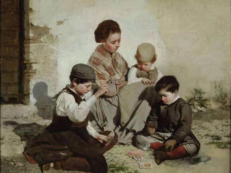 1832-Rafael Romero Barros - Ragazzi che giocano a carte